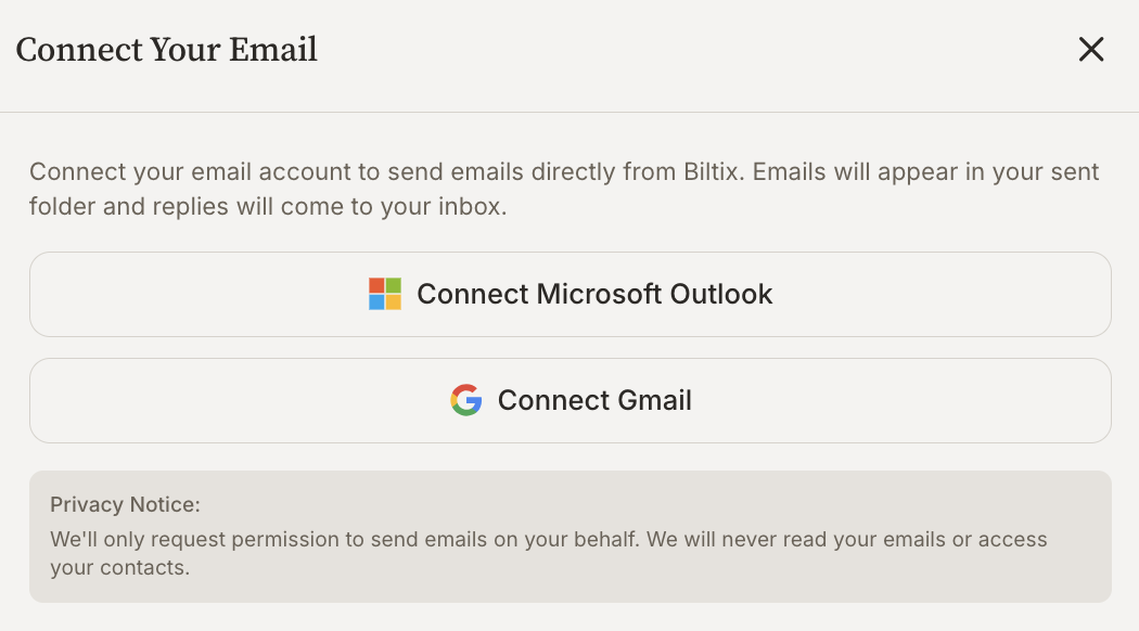 Connect Microsoft Outlook or Gmail to send and receive email from Biltix