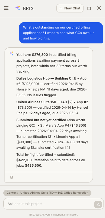 BRIX cross-project cited answer about certified billing applications